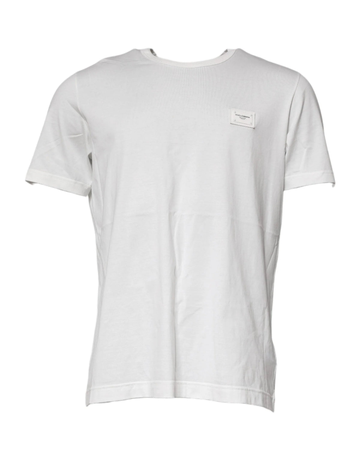 Dolce & Gabbana White Logo Plaque Cotton Crew Neck T-shirt - IT46 | S - T-Shirts
