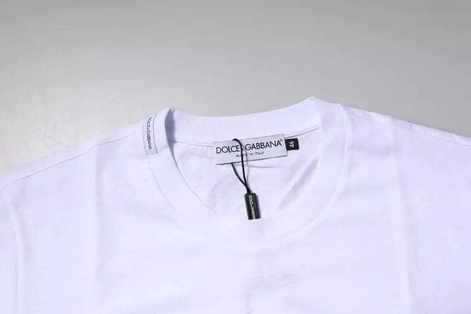 Dolce & Gabbana White Logo Plaque Cotton Crew Neck T-shirt - T-Shirts