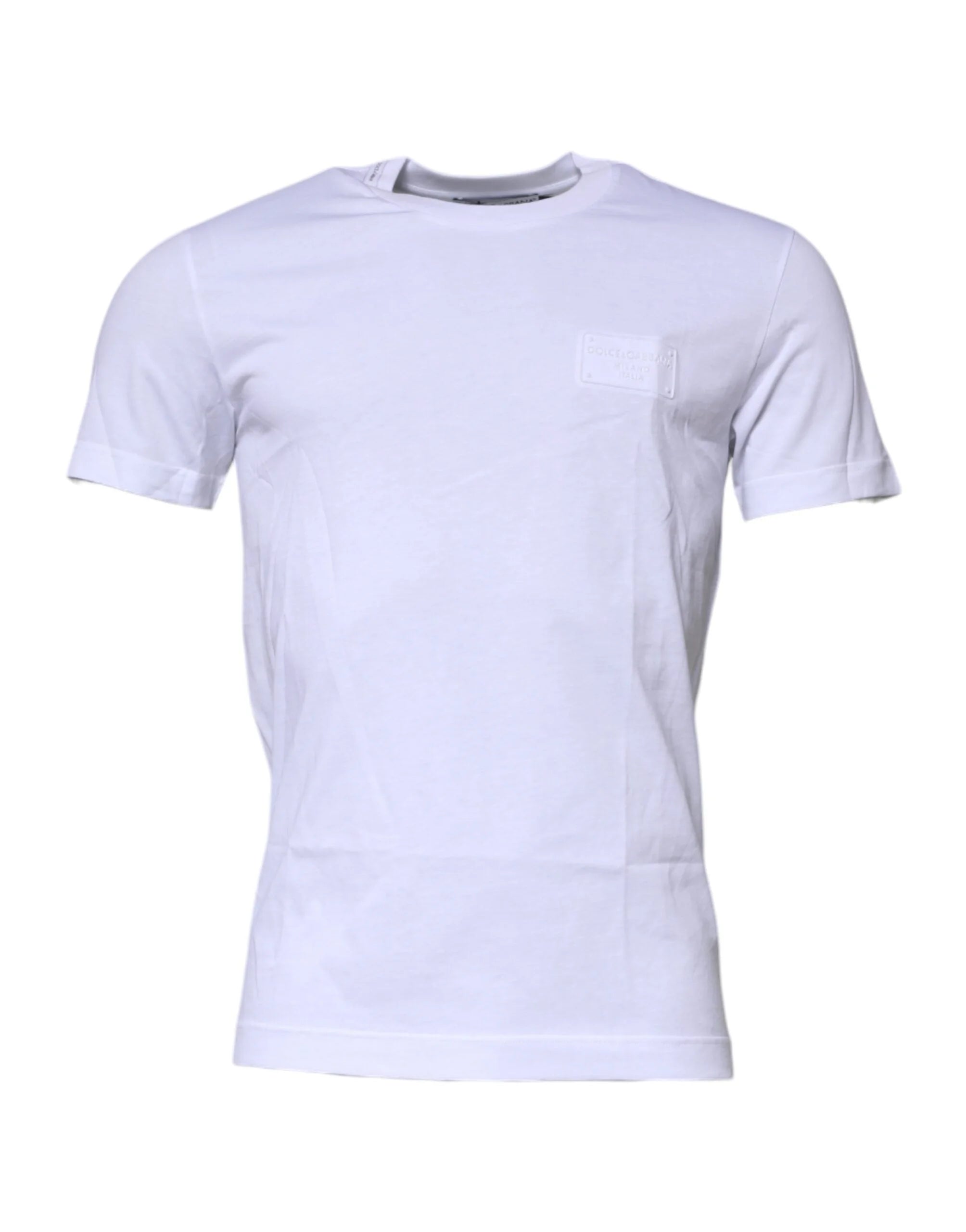 Dolce & Gabbana White Logo Plaque Cotton Crew Neck T-shirt - T-Shirts