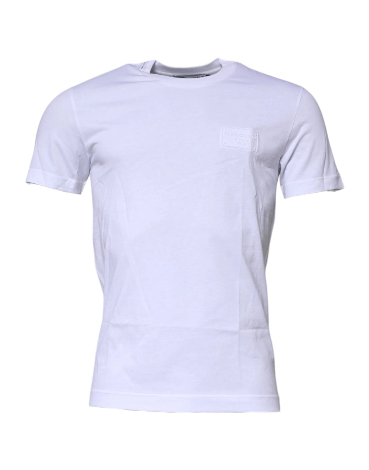 Dolce & Gabbana White Logo Plaque Cotton Crew Neck T-shirt - T-Shirts