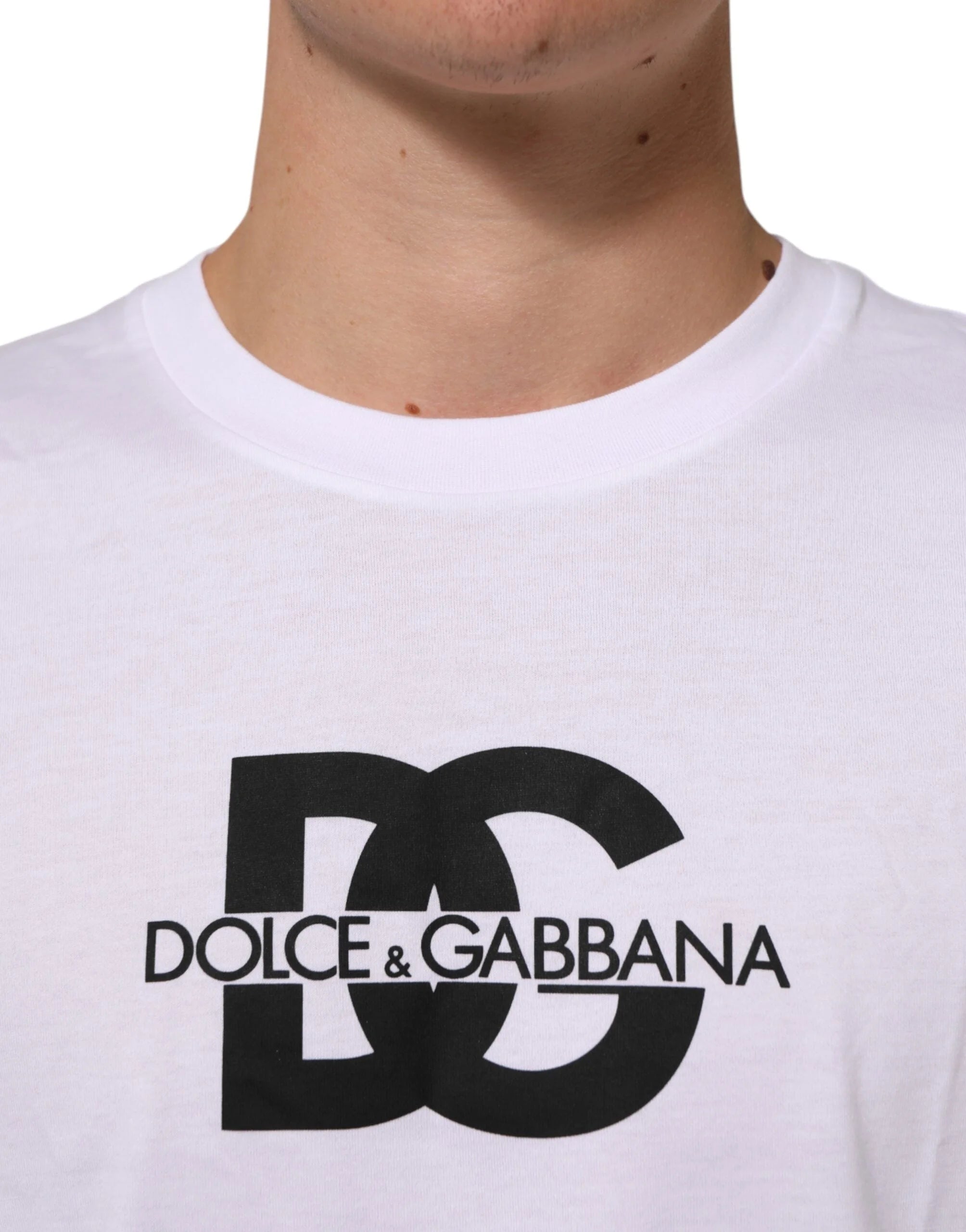 Dolce & Gabbana White Logo Print Cotton Crew Neck Men T-shirt - IT48 | M - T-Shirts