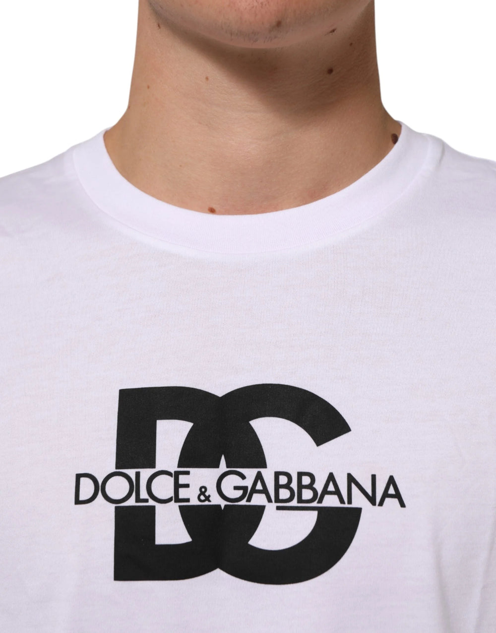 Dolce & Gabbana White Logo Print Cotton Crew Neck Men T-shirt - IT48 | M - T-Shirts