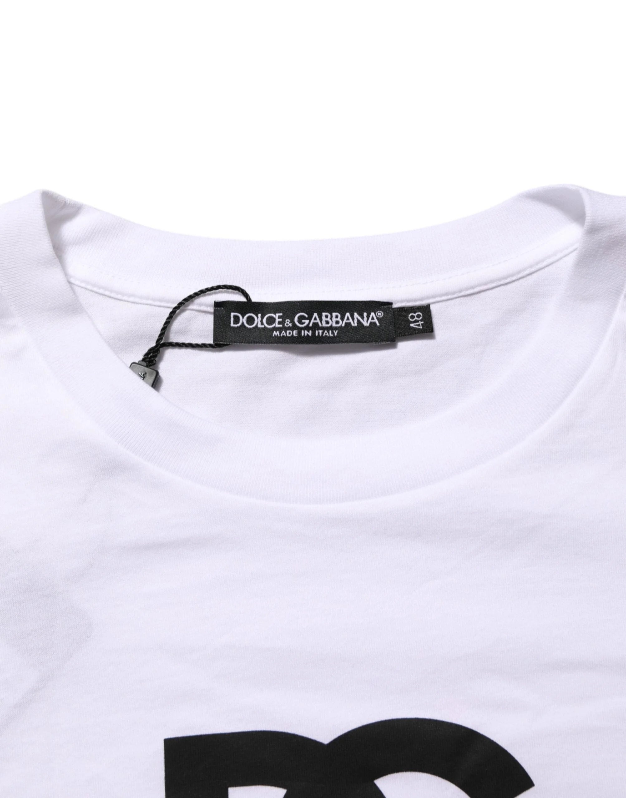 Dolce & Gabbana White Logo Print Cotton Crew Neck Men T-shirt - IT48 | M - T-Shirts