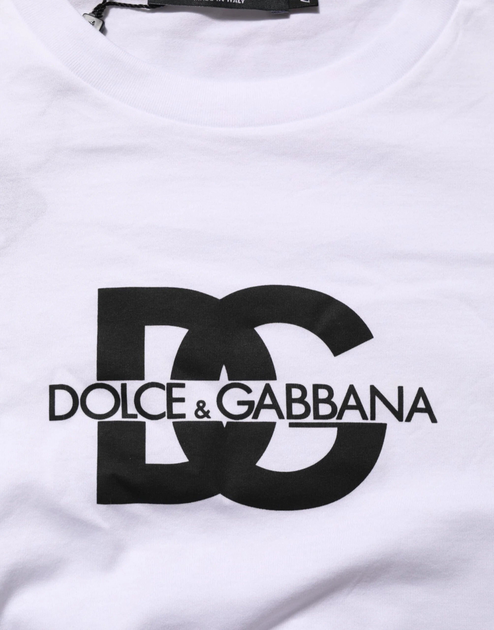 Dolce & Gabbana White Logo Print Cotton Crew Neck Men T-shirt - IT48 | M - T-Shirts
