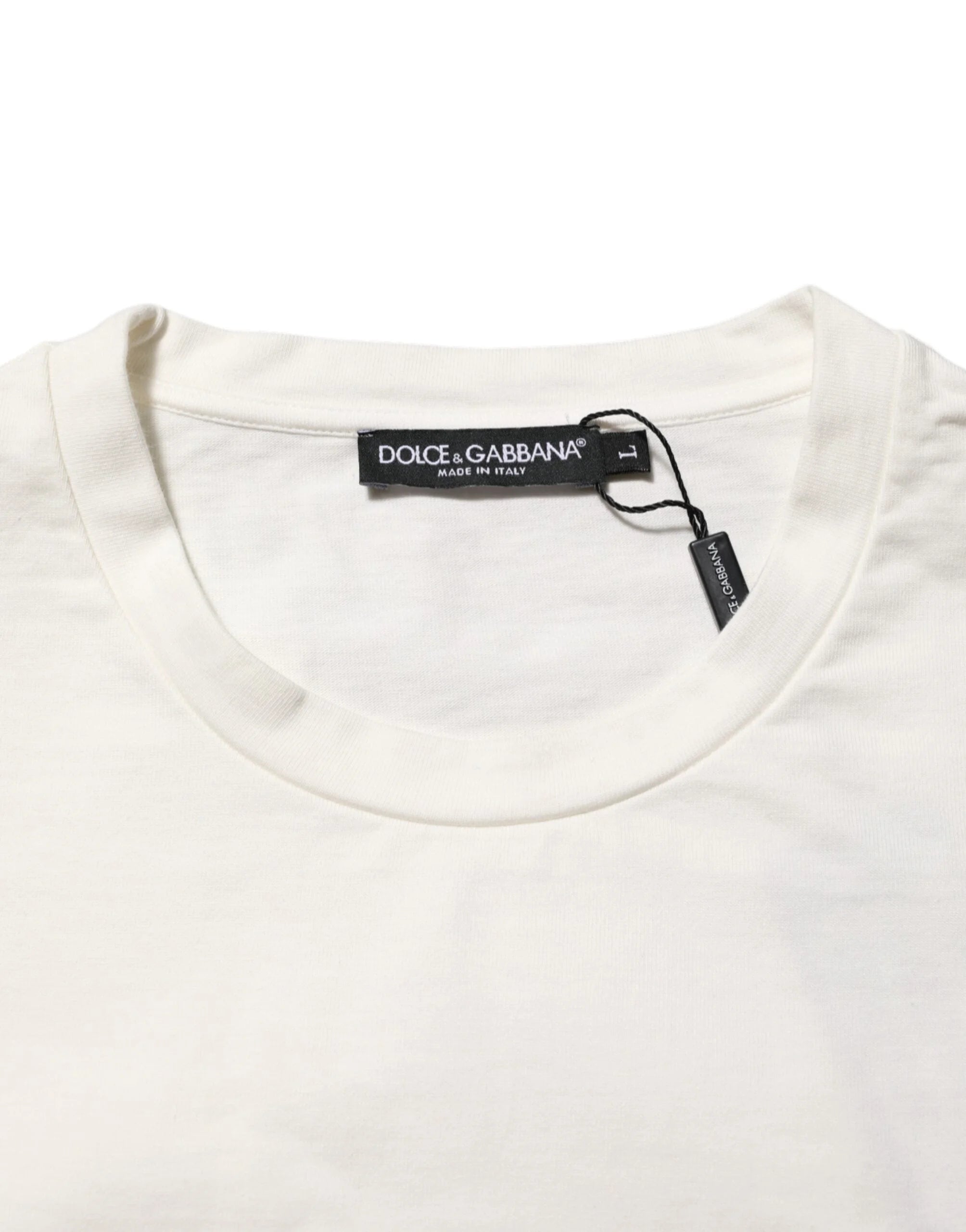 Dolce & Gabbana White Logo Print Cotton Crew Neck Men T-shirt - T-Shirts