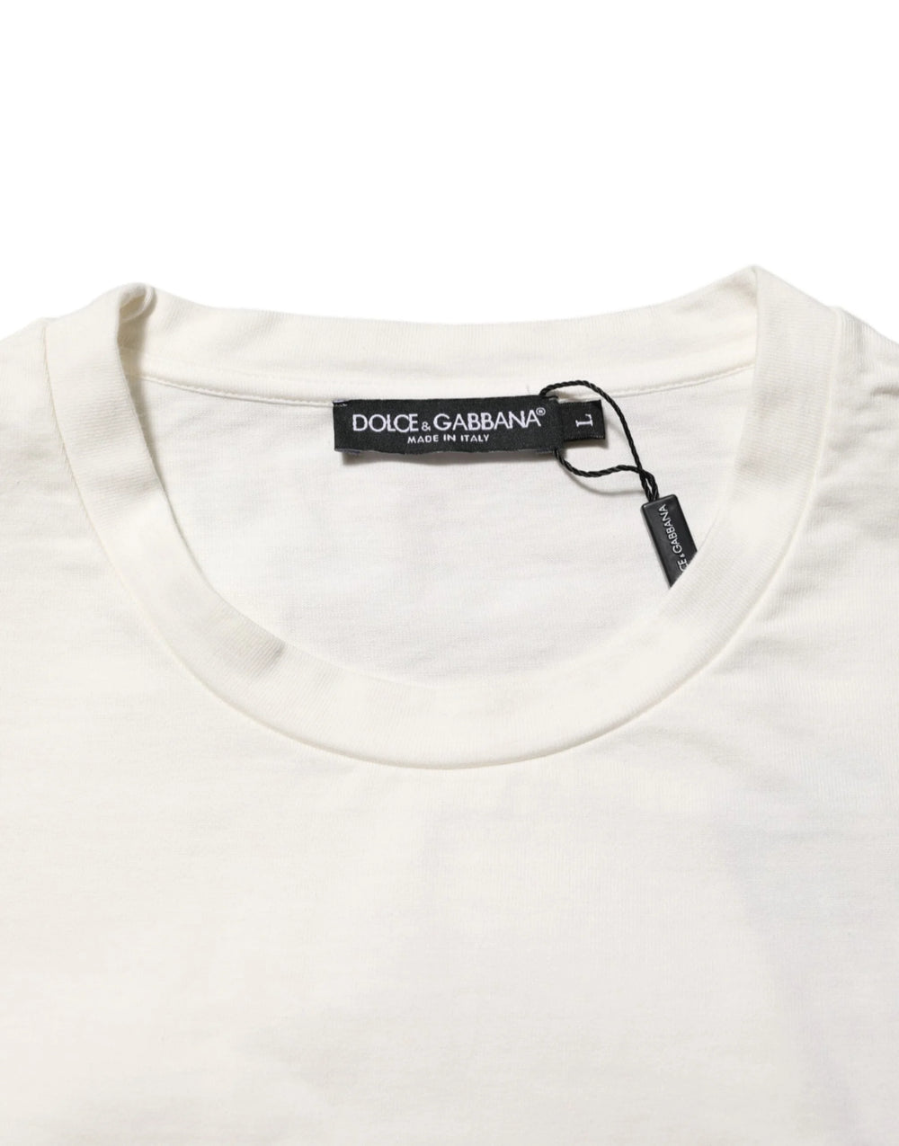 Dolce & Gabbana White Logo Print Cotton Crew Neck Men T-shirt - T-Shirts