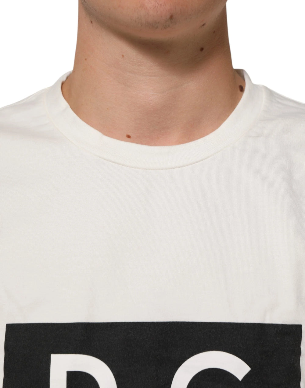 Dolce & Gabbana White Logo Print Cotton Crew Neck Men T-shirt - T-Shirts