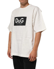 Dolce & Gabbana White Logo Print Cotton Crew Neck Men T-shirt - T-Shirts