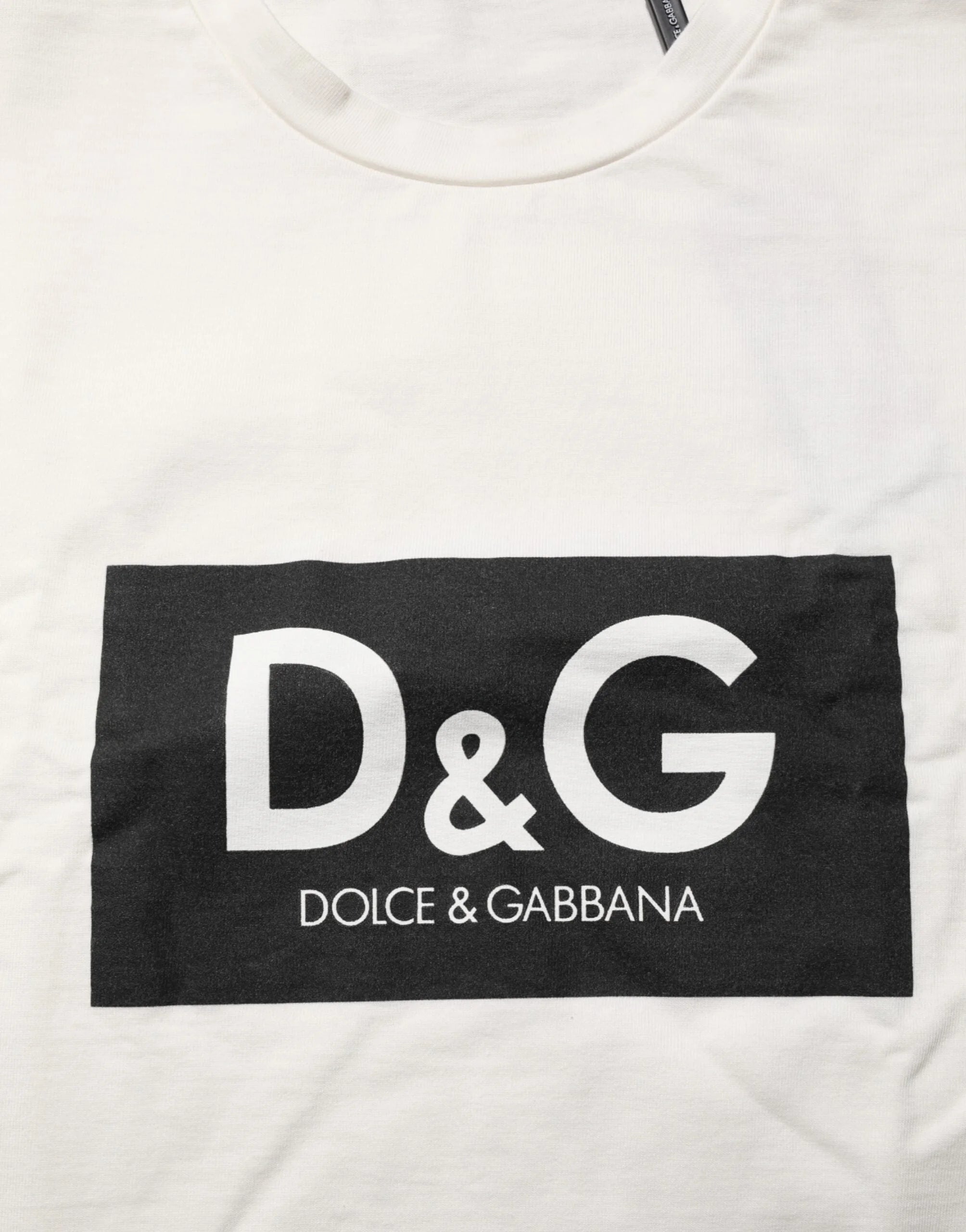 Dolce & Gabbana White Logo Print Cotton Crew Neck Men T-shirt - T-Shirts