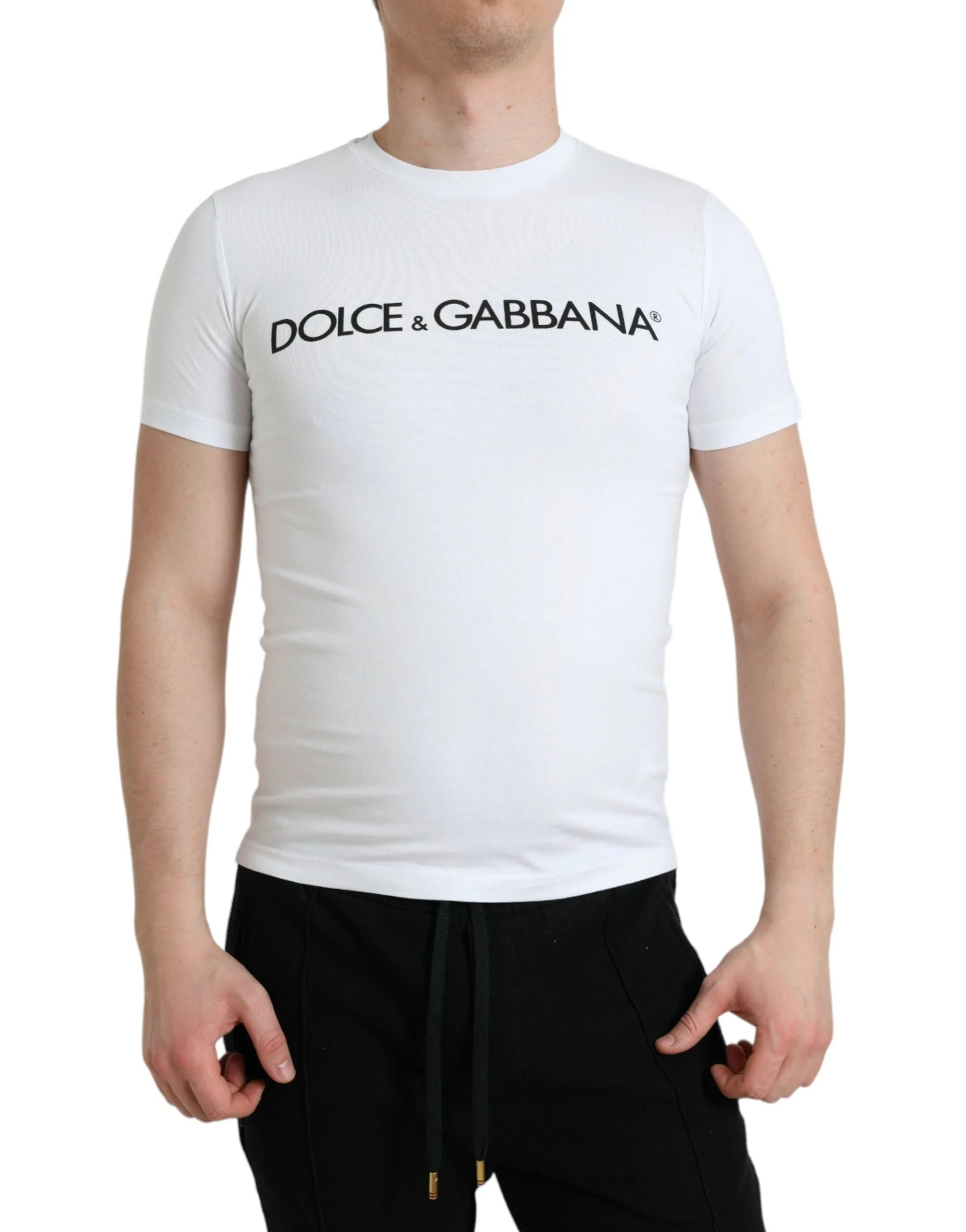 Dolce & Gabbana White Logo Print Cotton Crew Neck T-shirt - IT44 | XS - T-Shirts