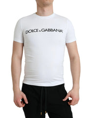 Dolce & Gabbana White Logo Print Cotton Crew Neck T-shirt - IT44 | XS - T-Shirts