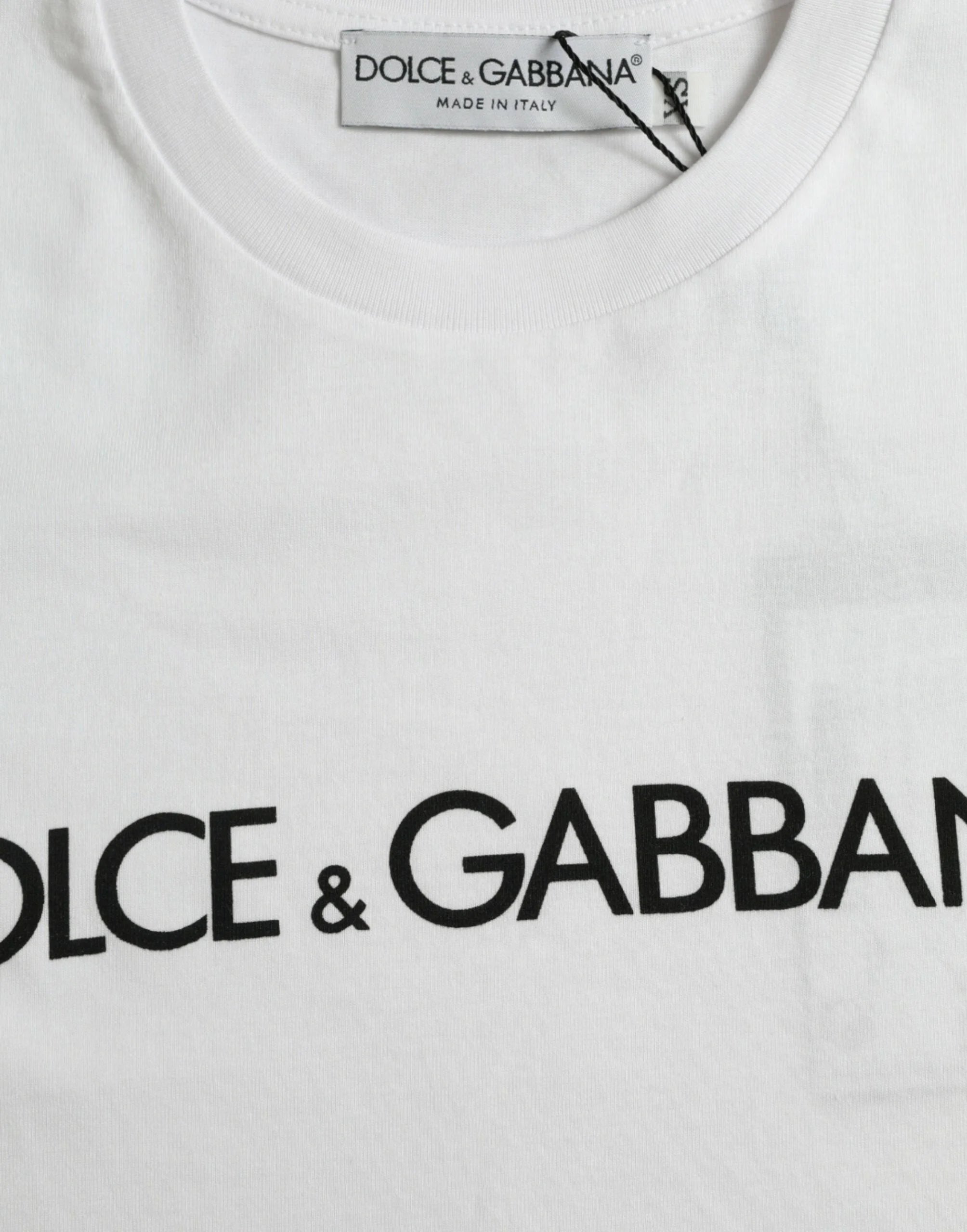 Dolce & Gabbana White Logo Print Cotton Crew Neck T-shirt - IT44 | XS - T-Shirts
