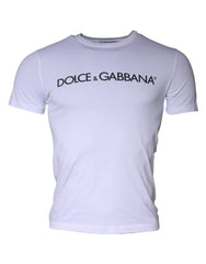 Dolce & Gabbana White Logo Print Cotton Crew Neck T-shirt - IT44 | XS - T-Shirts