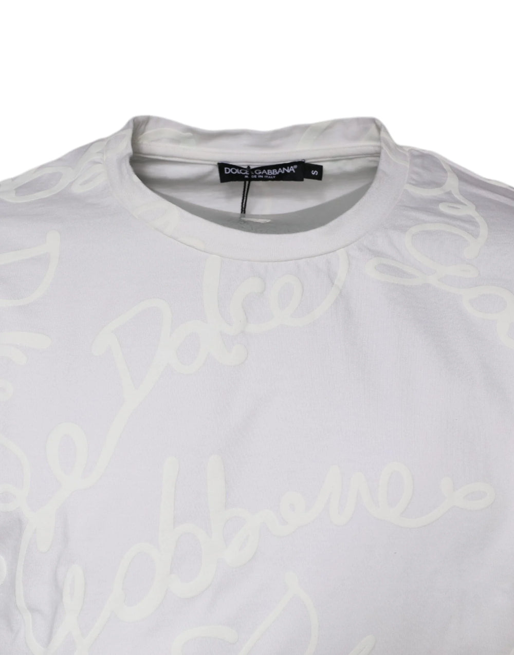 Dolce & Gabbana White Logo Print Cotton Crew Neck T-shirt - IT46 | S - T-Shirts