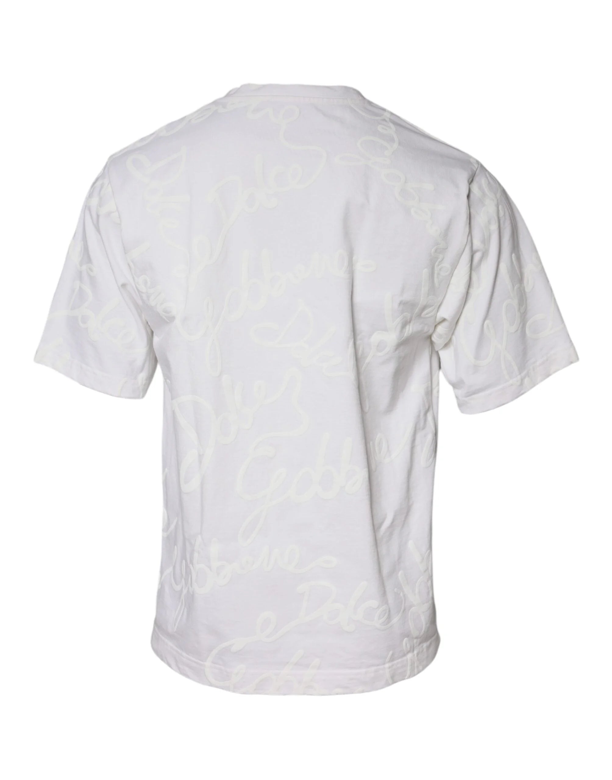 Dolce & Gabbana White Logo Print Cotton Crew Neck T-shirt - IT46 | S - T-Shirts