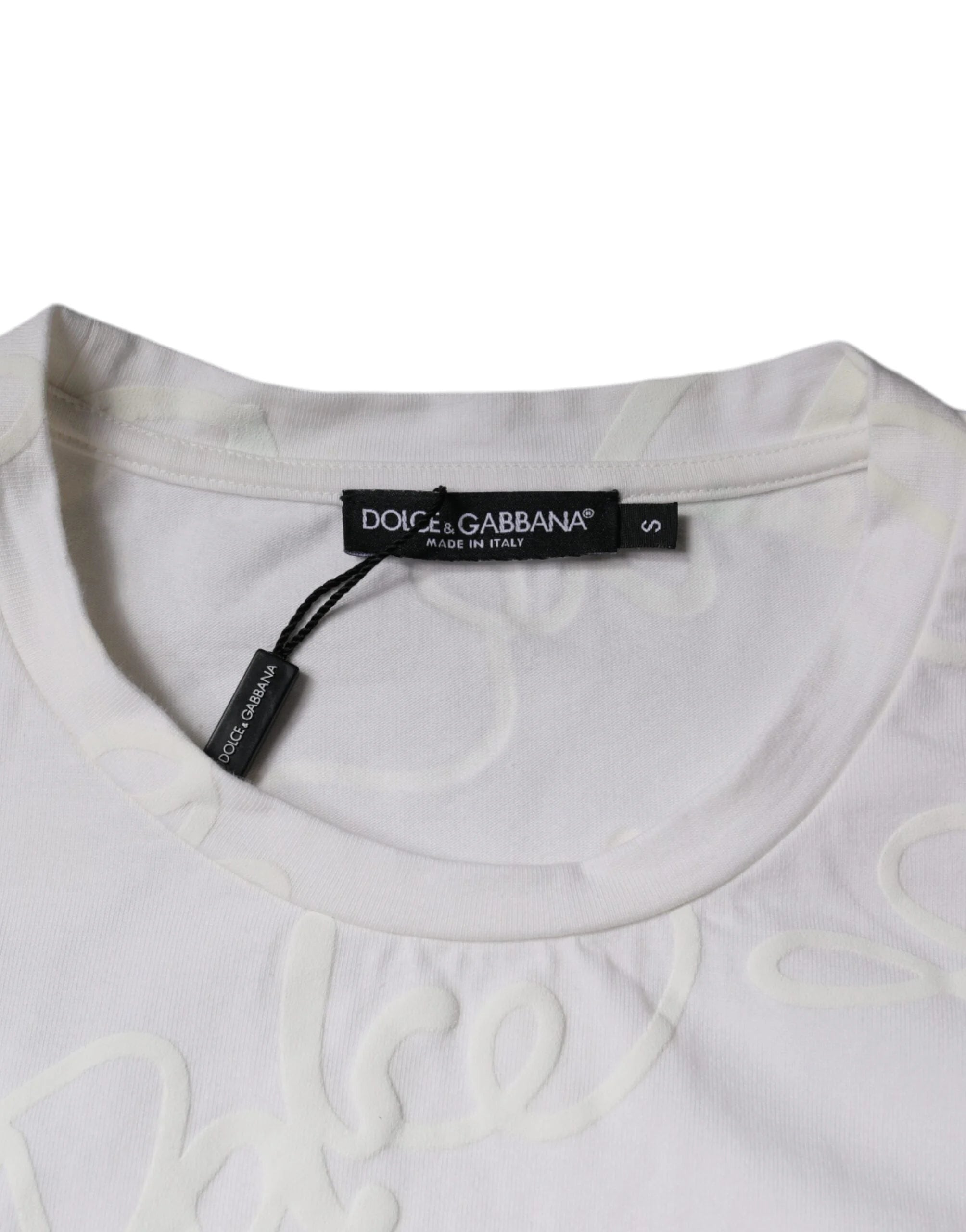 Dolce & Gabbana White Logo Print Cotton Crew Neck T-shirt - IT46 | S - T-Shirts
