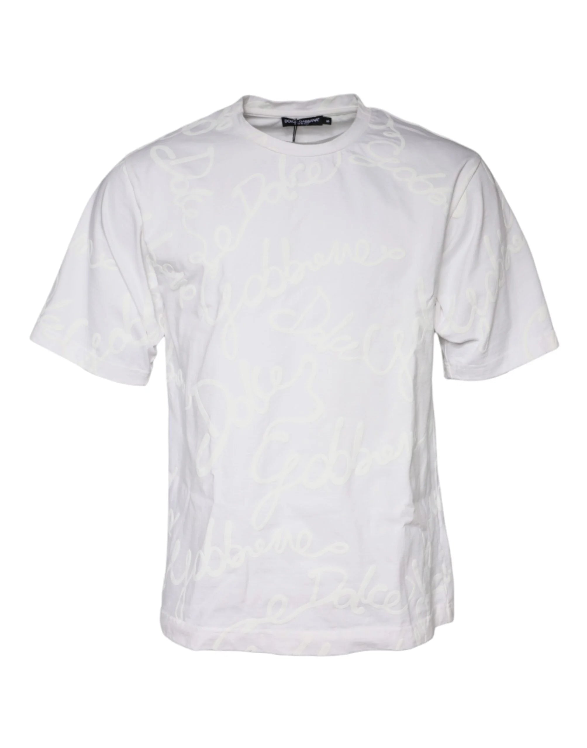 Dolce & Gabbana White Logo Print Cotton Crew Neck T-shirt - IT46 | S - T-Shirts