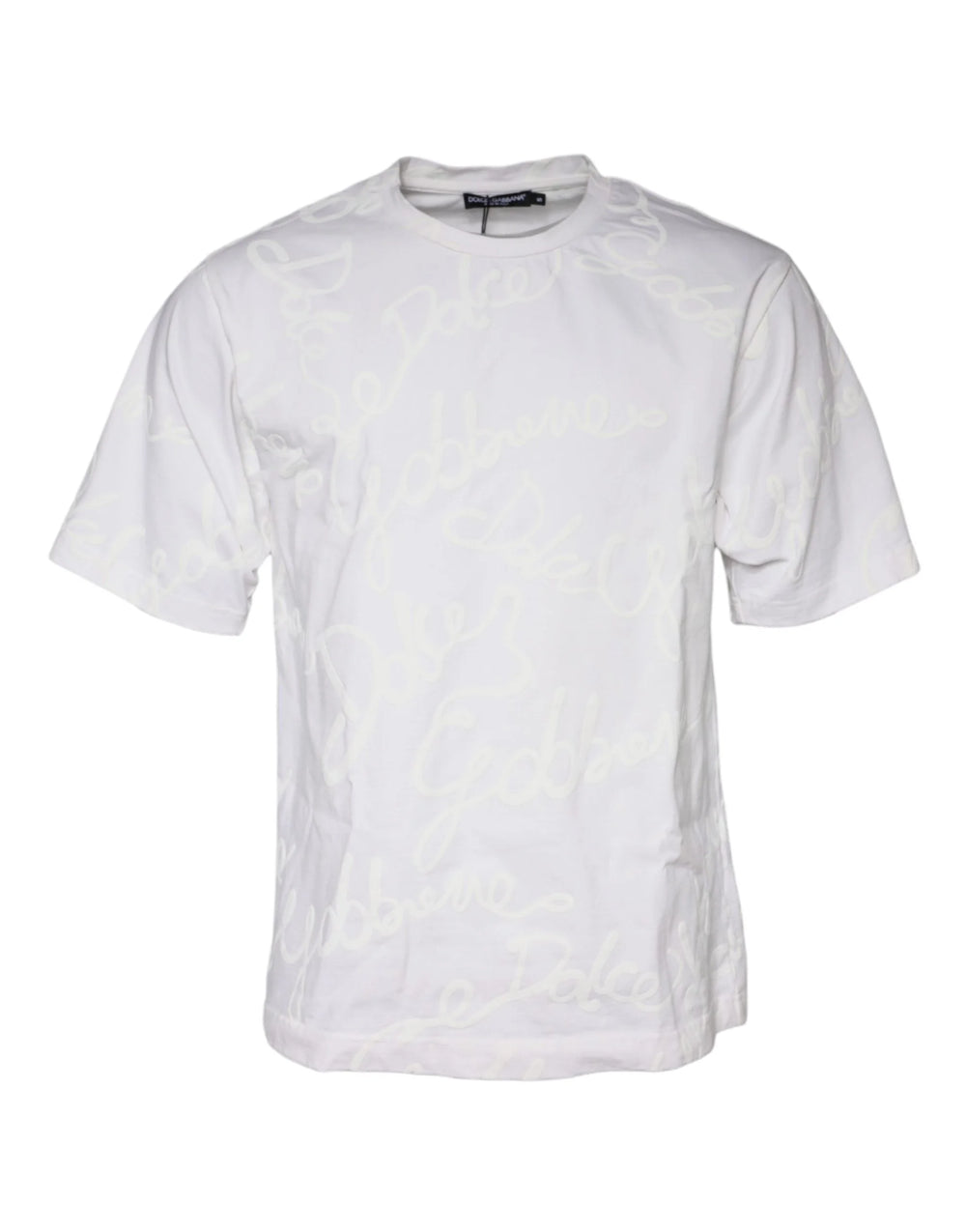 Dolce & Gabbana White Logo Print Cotton Crew Neck T-shirt - IT46 | S - T-Shirts