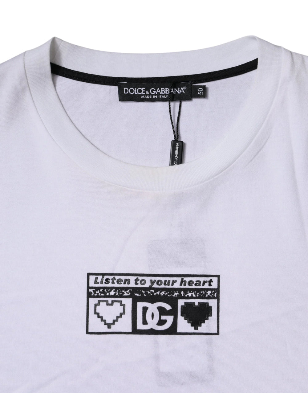 Dolce & Gabbana White Logo Print Cotton Crew Neck T-shirt - IT50 | L - T-Shirts