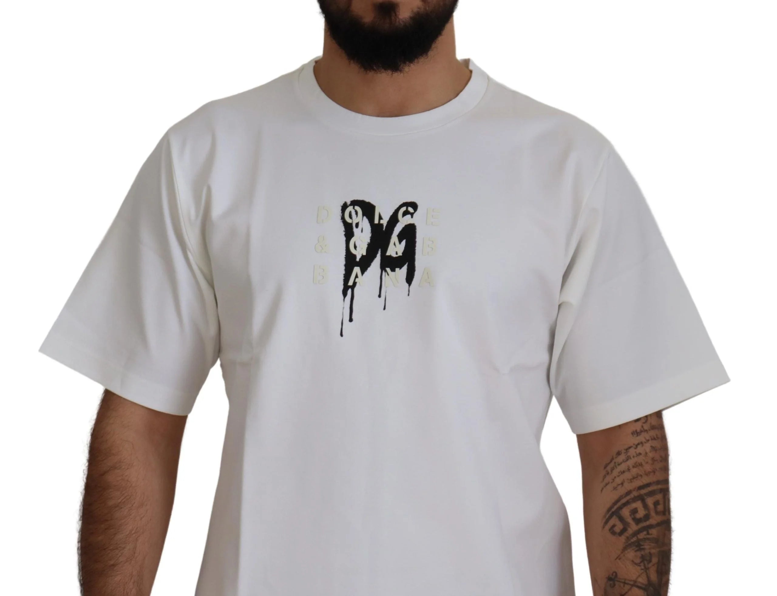 Dolce & Gabbana White Logo Print Cotton Crewneck T-shirt - T-Shirts