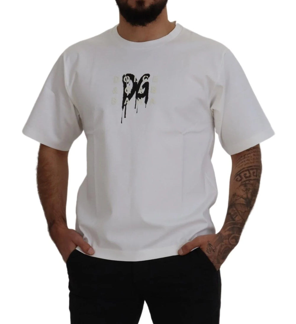Dolce & Gabbana White Logo Print Cotton Crewneck T-shirt - T-Shirts