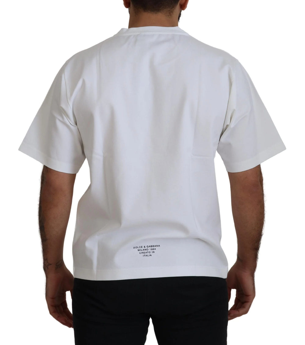 Dolce & Gabbana White Logo Print Cotton Crewneck T-shirt - T-Shirts