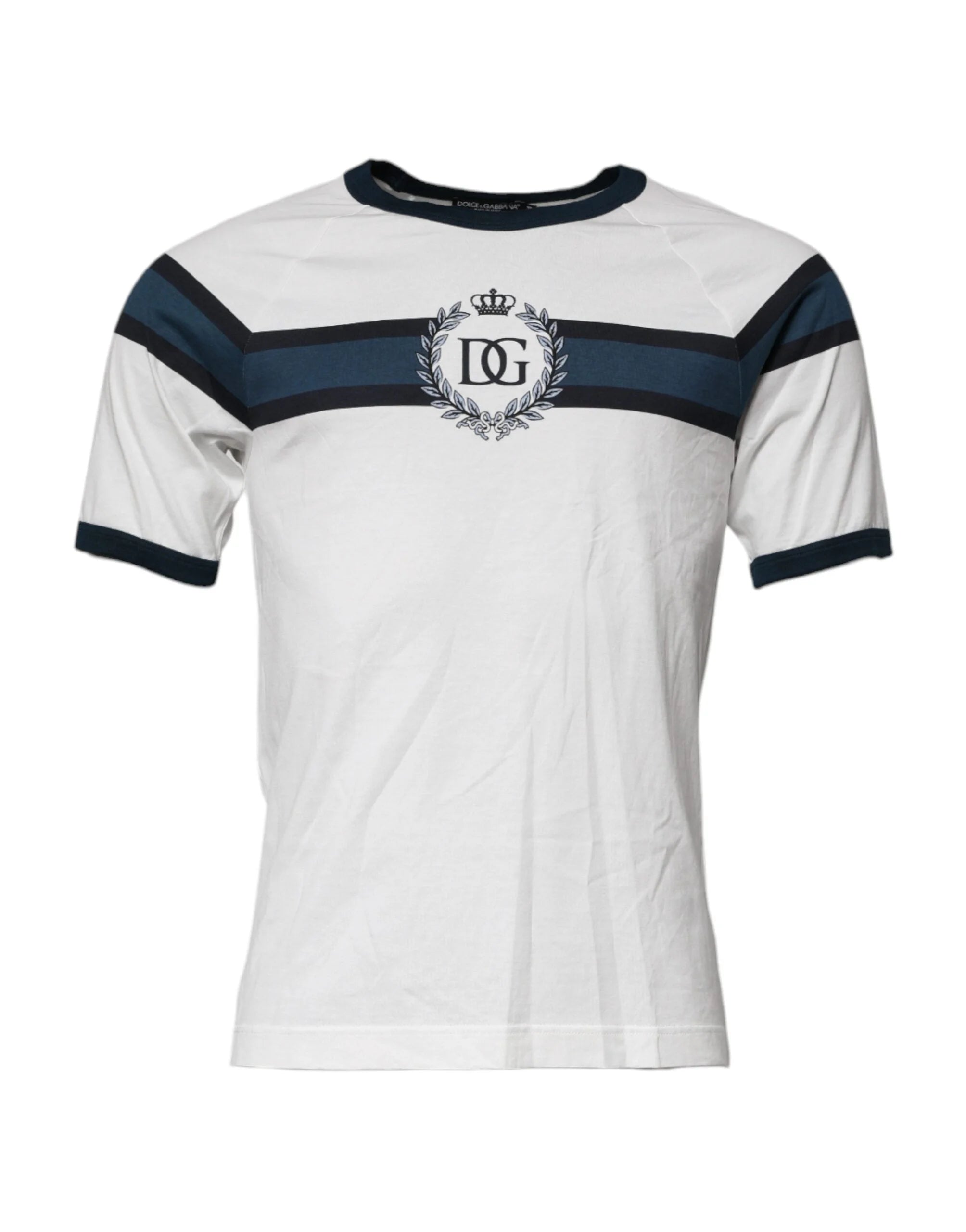 Dolce & Gabbana White Logo Print Cotton Men Crew Neck T-shirt - IT44 | XS - T-Shirts