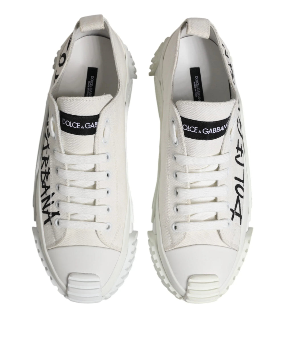 Dolce & Gabbana White Logo Print Lace Up Low Top Sneakers Shoes - EU44/US11 - Sneakers