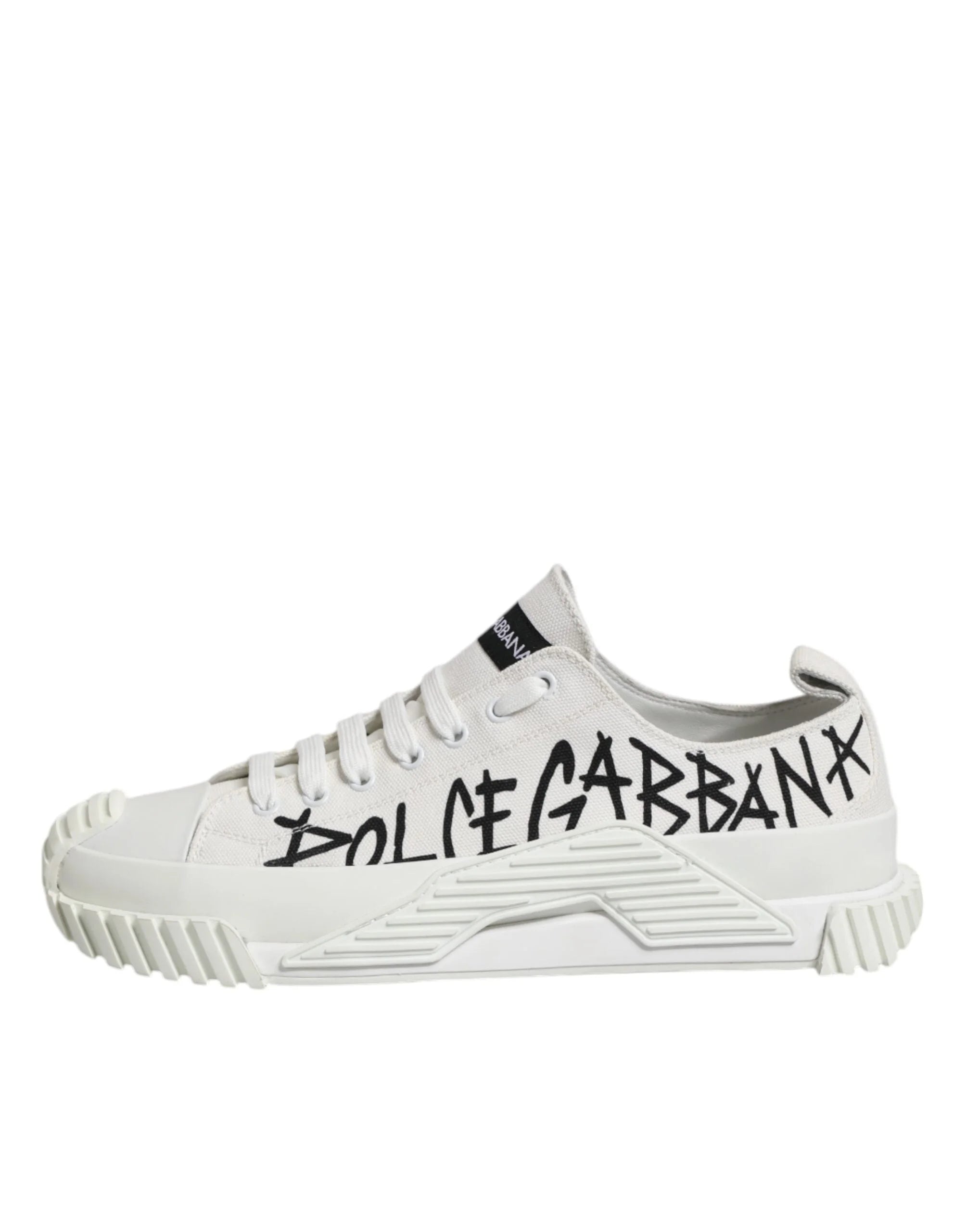 Dolce & Gabbana White Logo Print Lace Up Low Top Sneakers Shoes - EU44/US11 - Sneakers