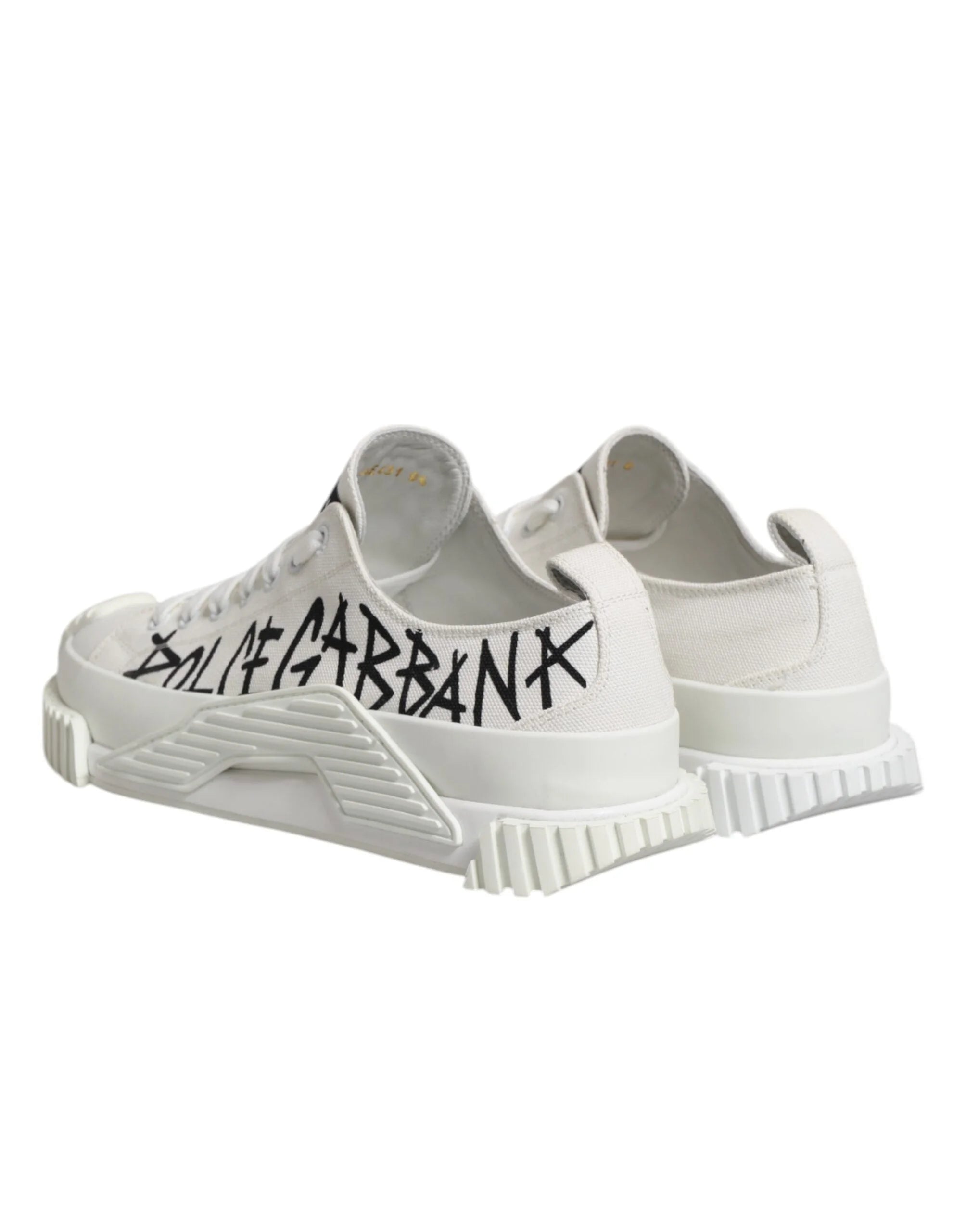 Dolce & Gabbana White Logo Print Lace Up Low Top Sneakers Shoes - EU44/US11 - Sneakers