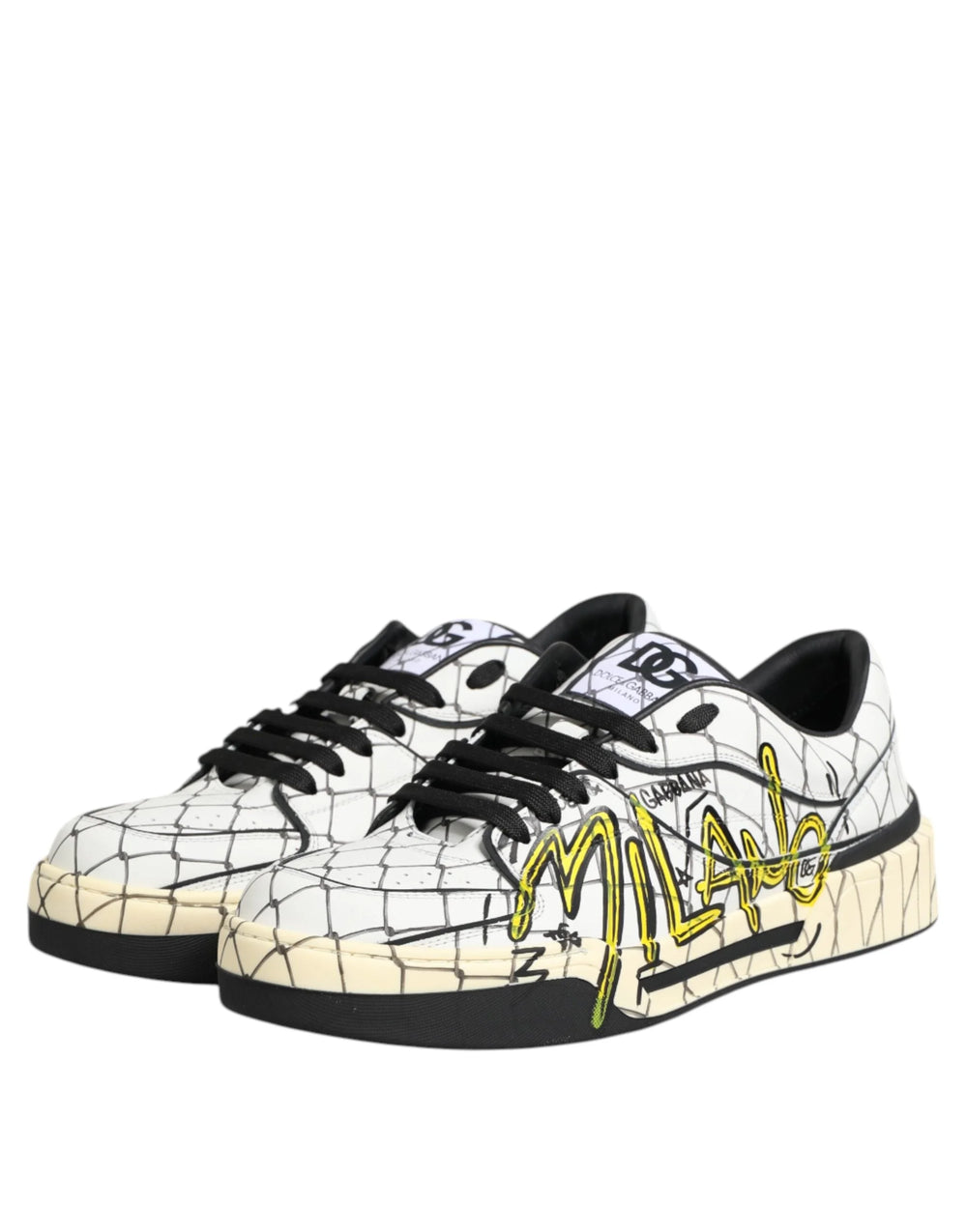 Dolce & Gabbana White Logo Print Low Top Men Sneakers Shoes - EU44/US11 - Sneakers