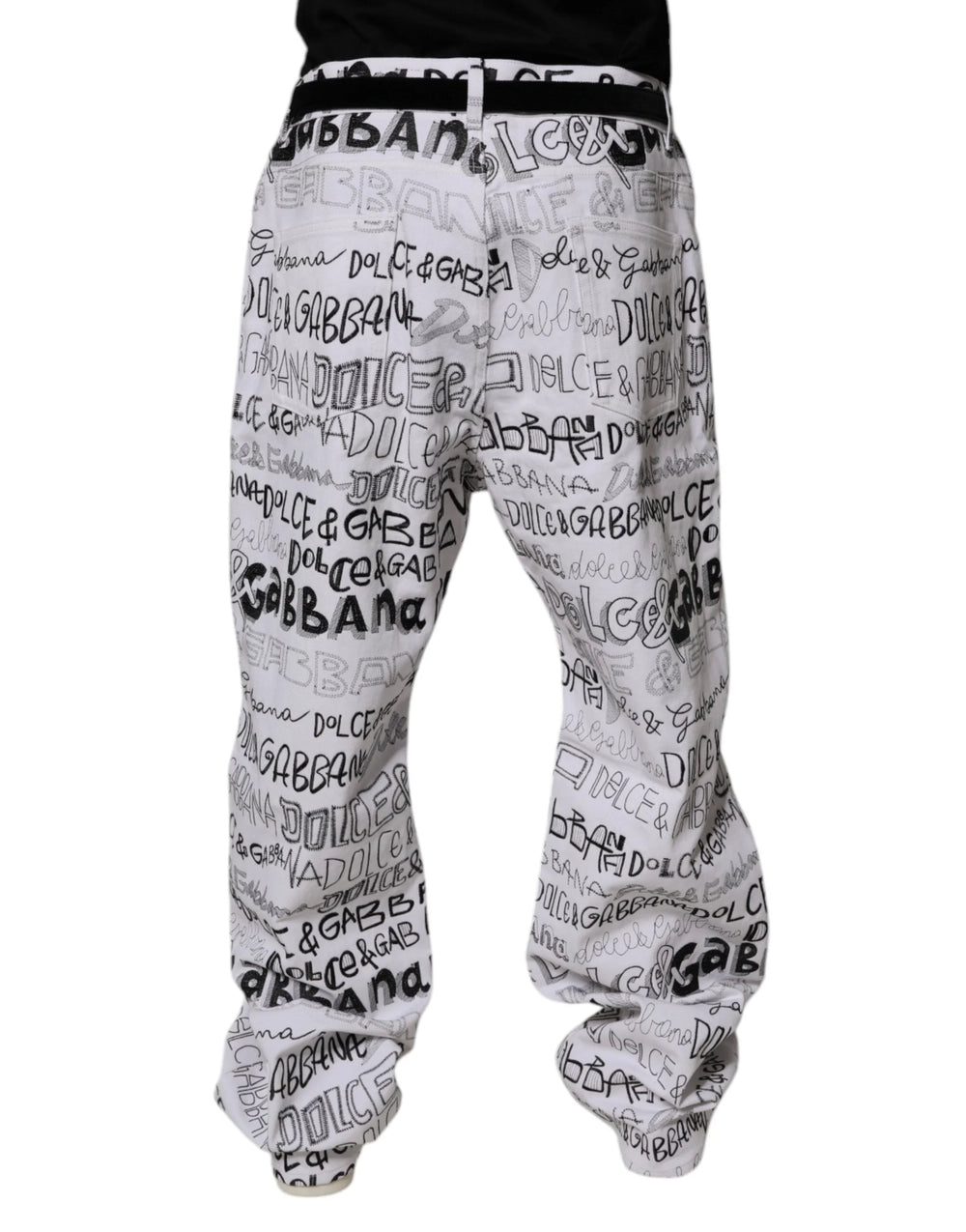 Dolce & Gabbana White Logo Print Straight Men Denim Jeans - IT56 | XXL - Jeans