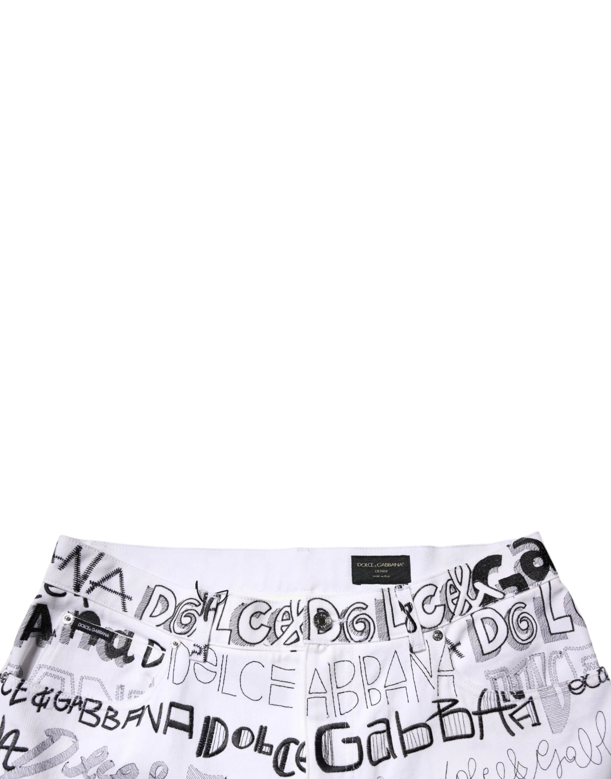 Dolce & Gabbana White Logo Print Straight Men Denim Jeans - IT56 | XXL - Jeans