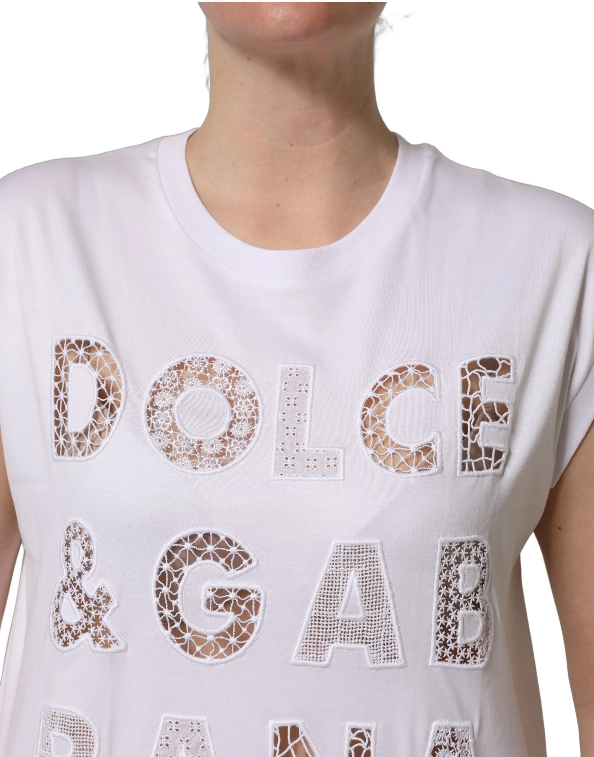 Dolce & Gabbana White Logo Round Neck Sleeveless T-shirt