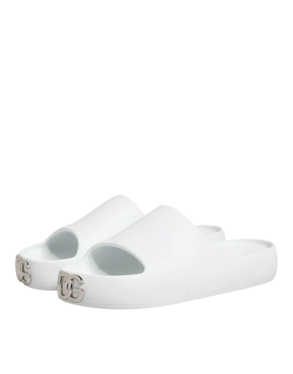 Dolce & Gabbana White Logo Slides Sandals Men Beachwear Shoes - Sandals