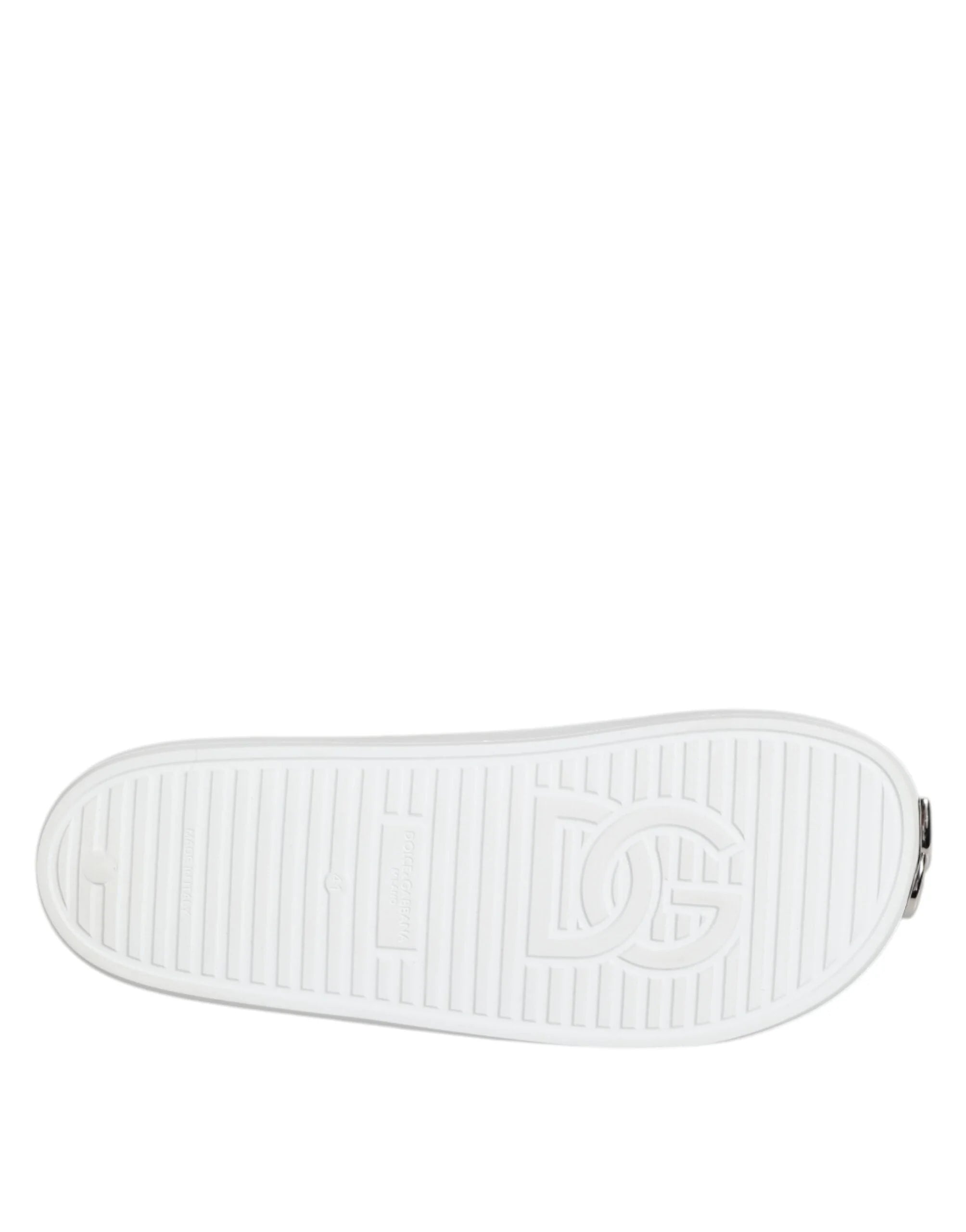 Dolce & Gabbana White Logo Slides Sandals Men Beachwear Shoes - Sandals
