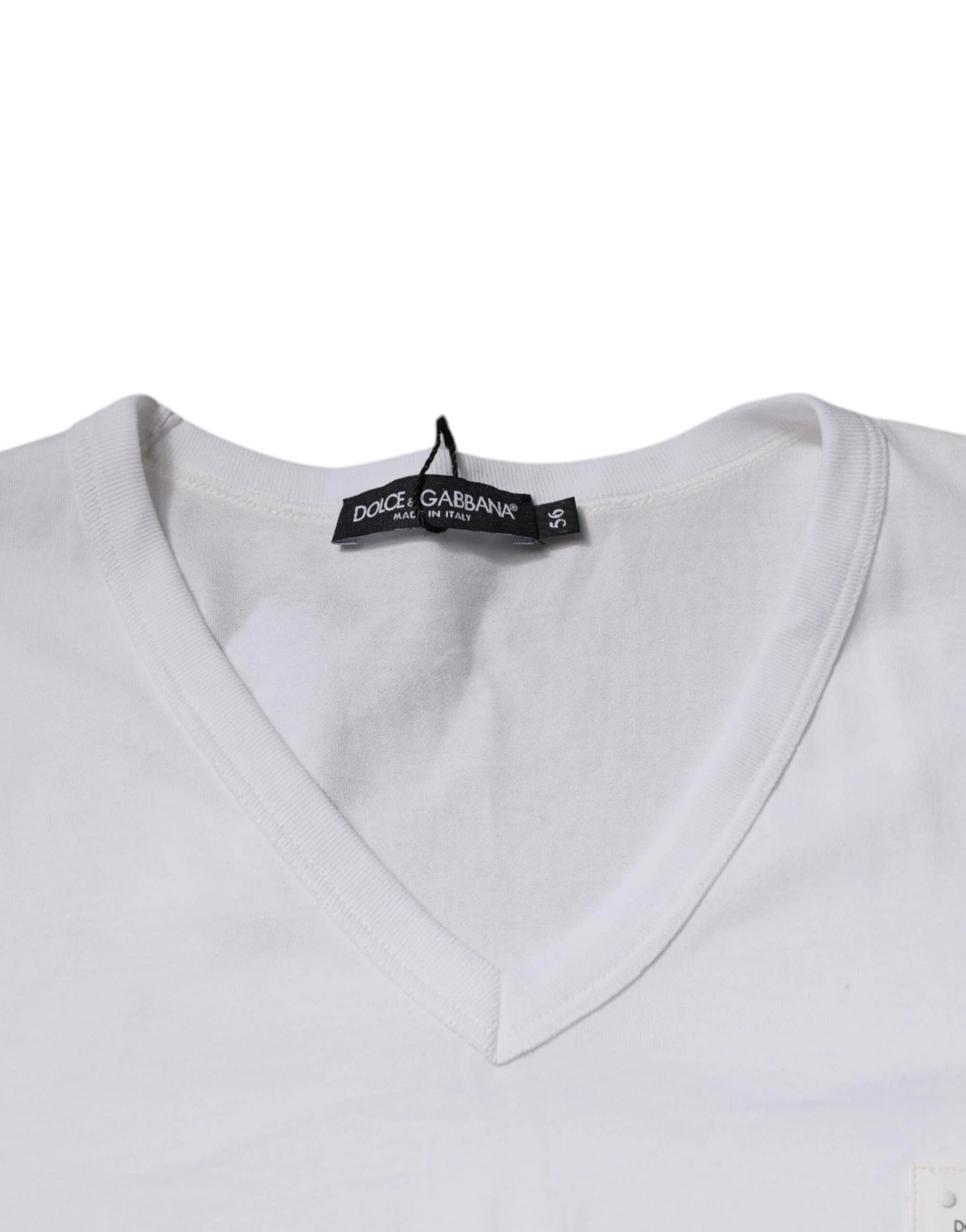 Dolce & Gabbana White Logo V-neck Short Sleeve T-shirt - IT56 | XXL - T-Shirts
