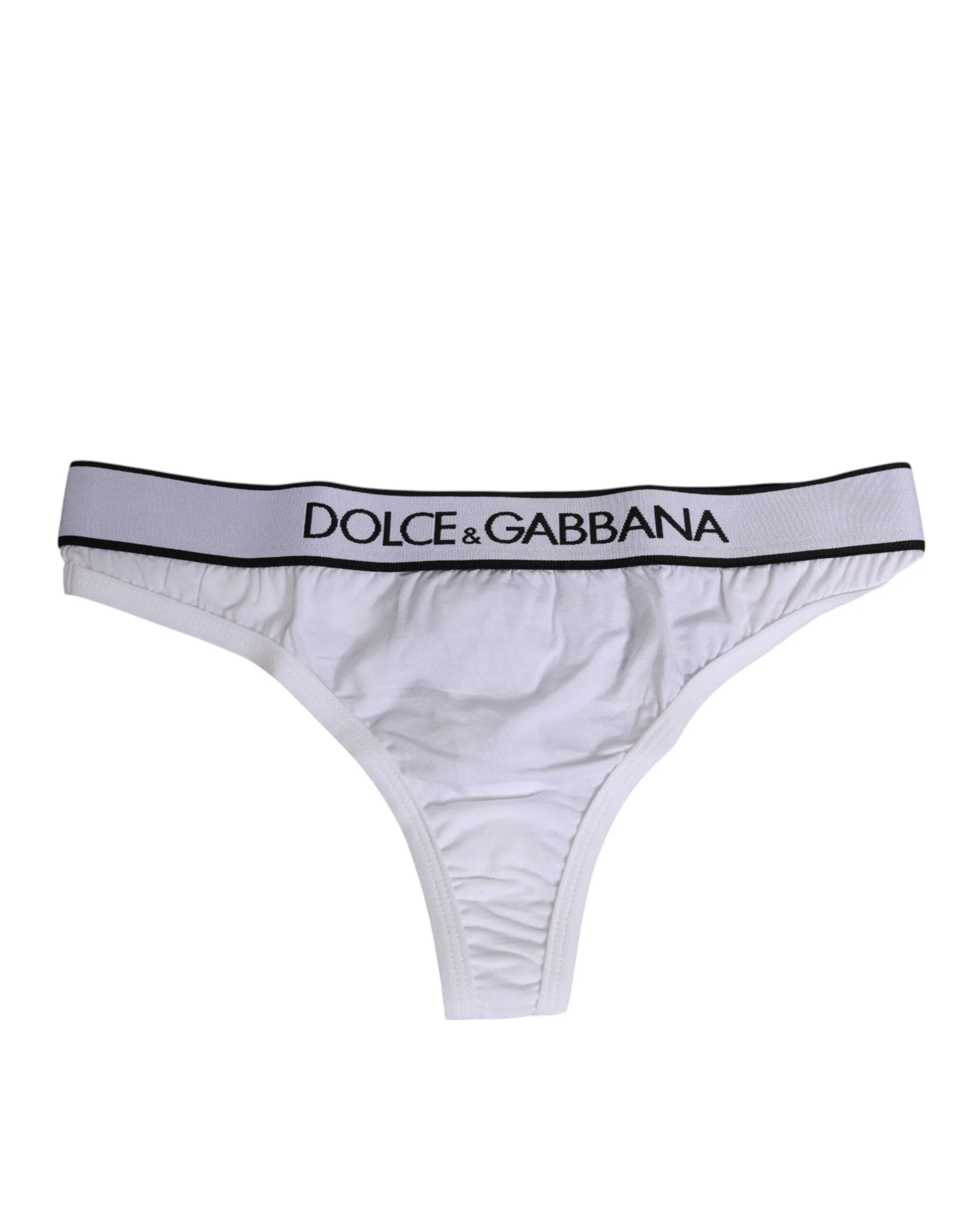 Dolce & Gabbana White Logo Waistband Modal Cotton Thong Underwear - IT2 | S - Thongs