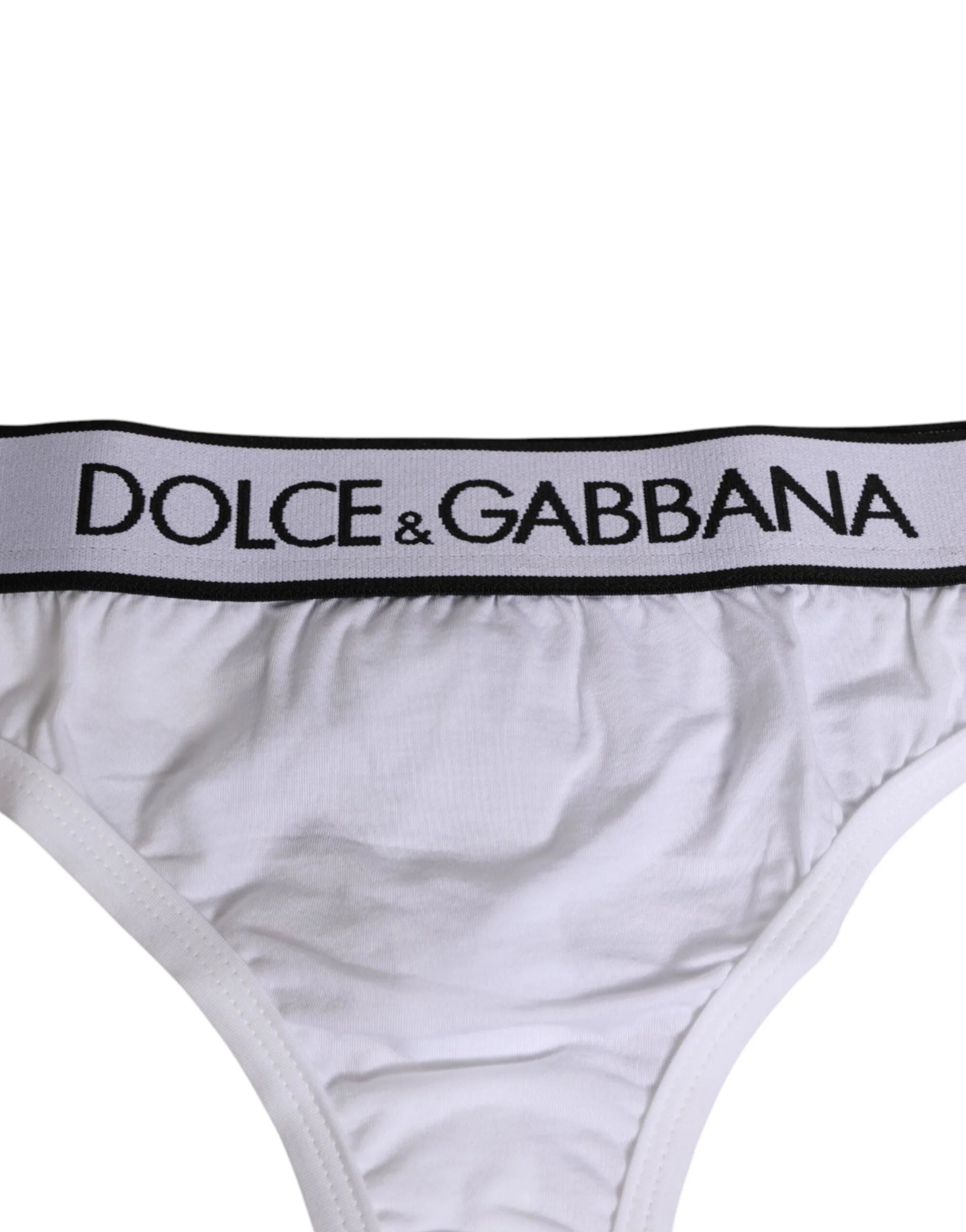 Dolce & Gabbana White Logo Waistband Modal Cotton Thong Underwear - IT2 | S - Thongs