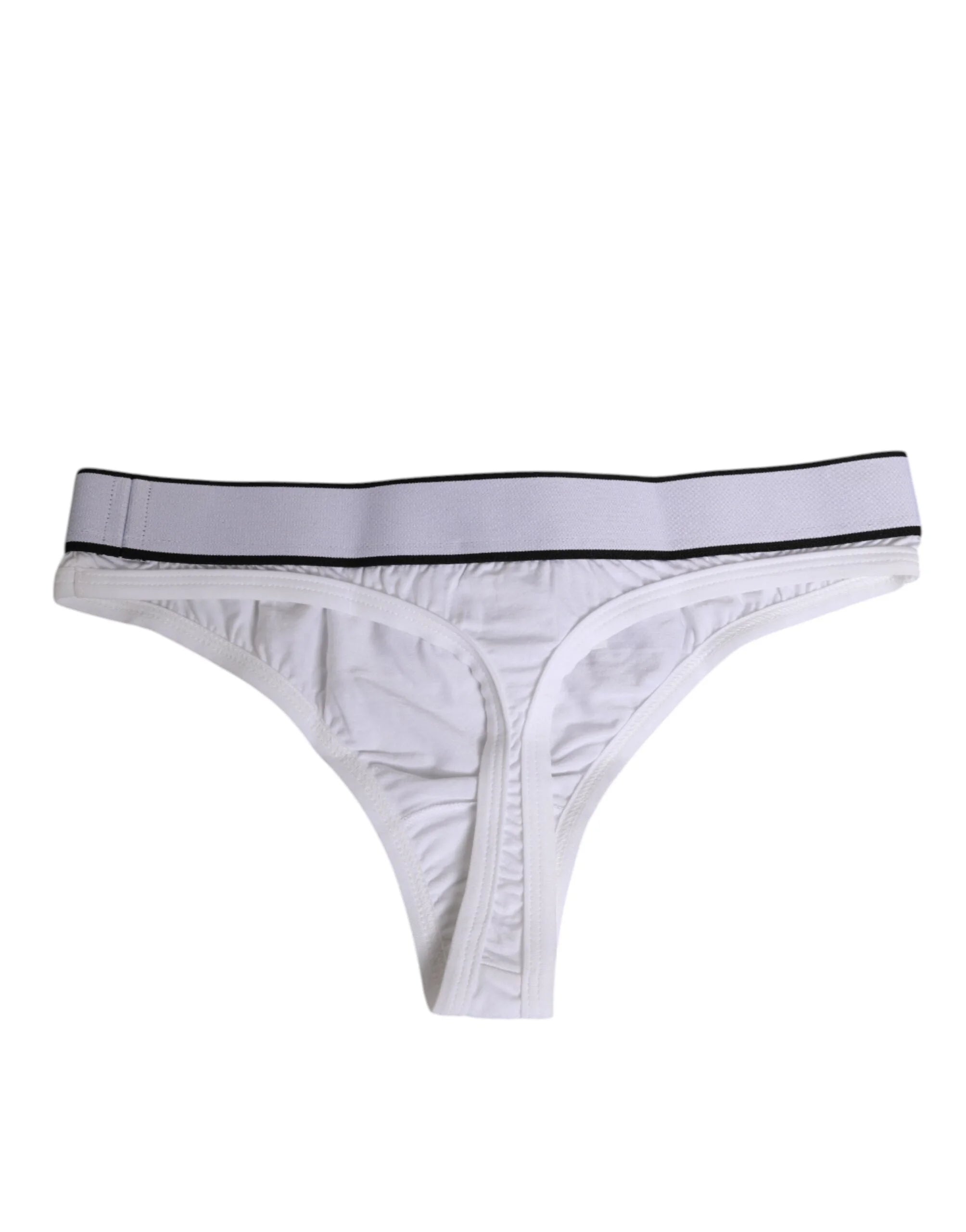 Dolce & Gabbana White Logo Waistband Modal Cotton Thong Underwear - IT2 | S - Thongs