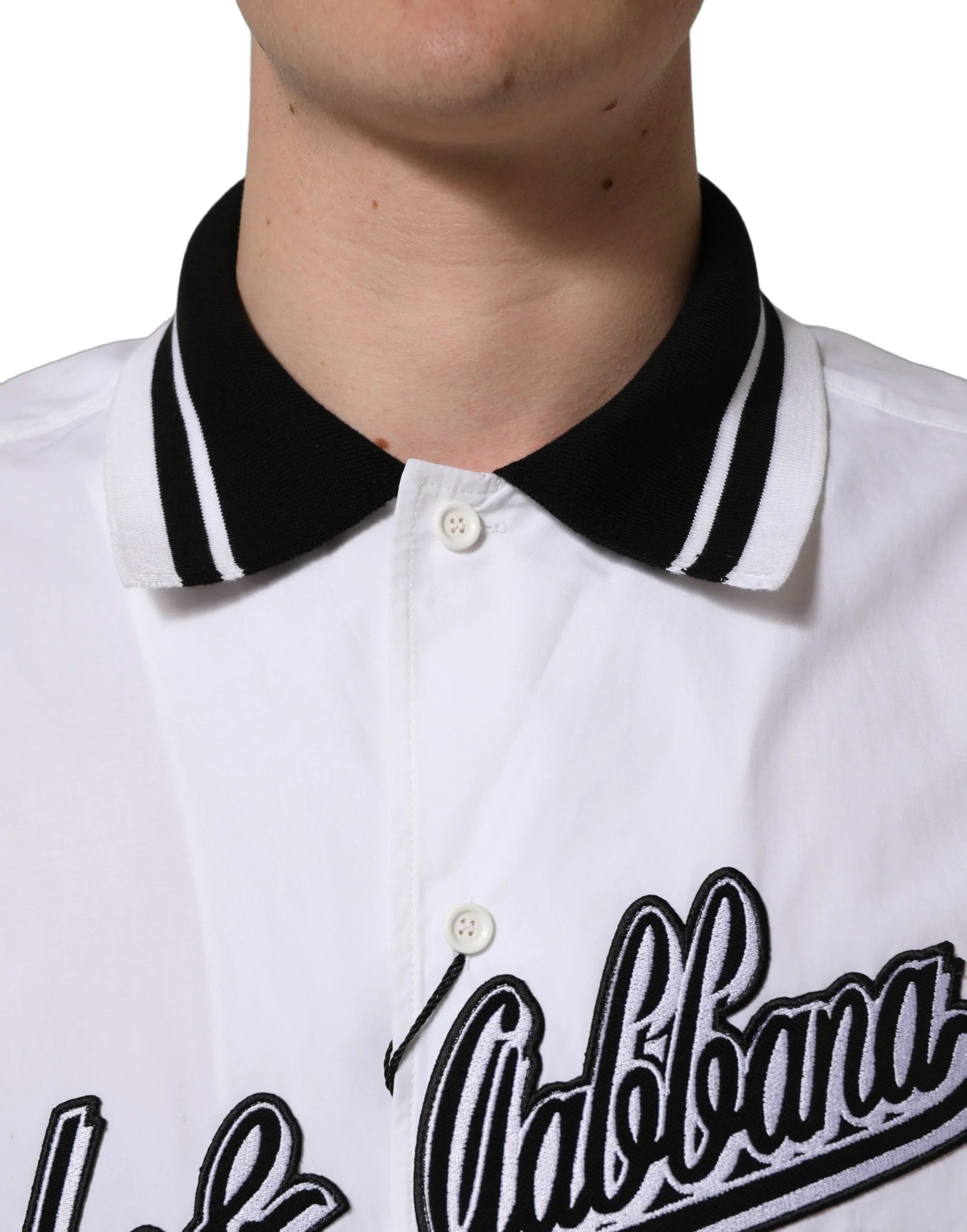 Dolce & Gabbana White LogoPatch Cotton Baseball Casual Shirt - IT43 | 2XL