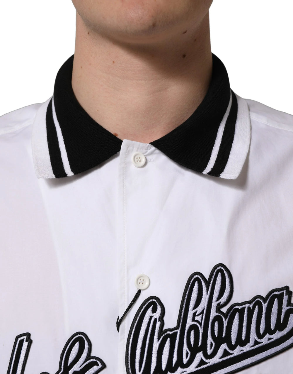 Dolce & Gabbana White LogoPatch Cotton Baseball Casual Shirt - IT43 | 2XL