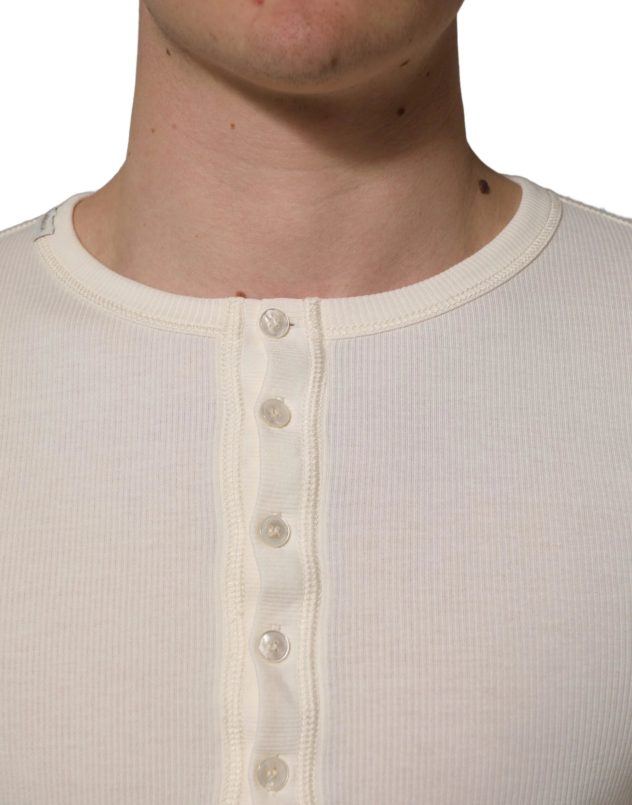 Dolce & Gabbana White Long Sleeves Henley Pullover Sweater - IT46 | S