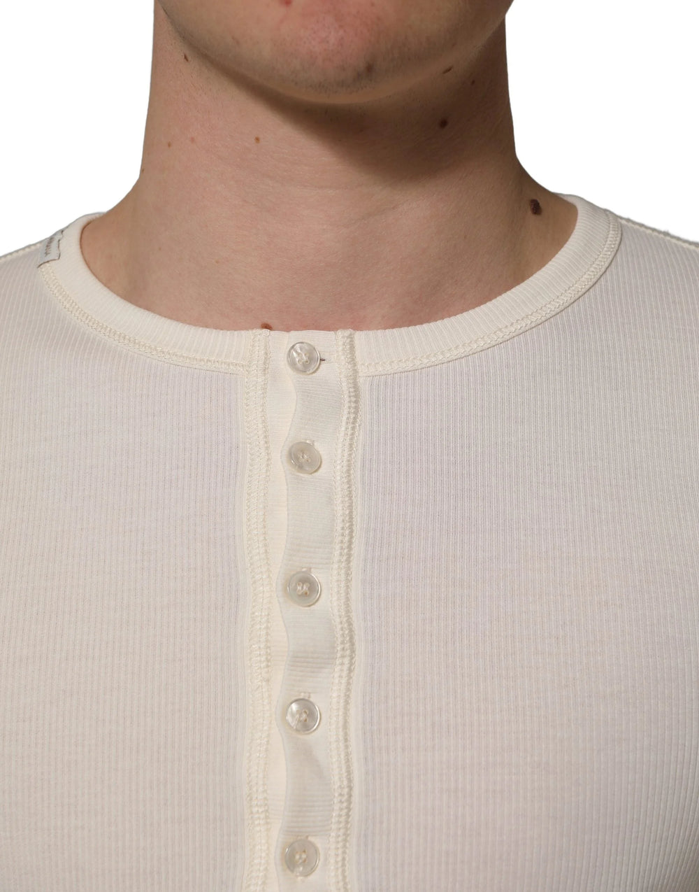 Dolce & Gabbana White Long Sleeves Henley Pullover Sweater - IT46 | S