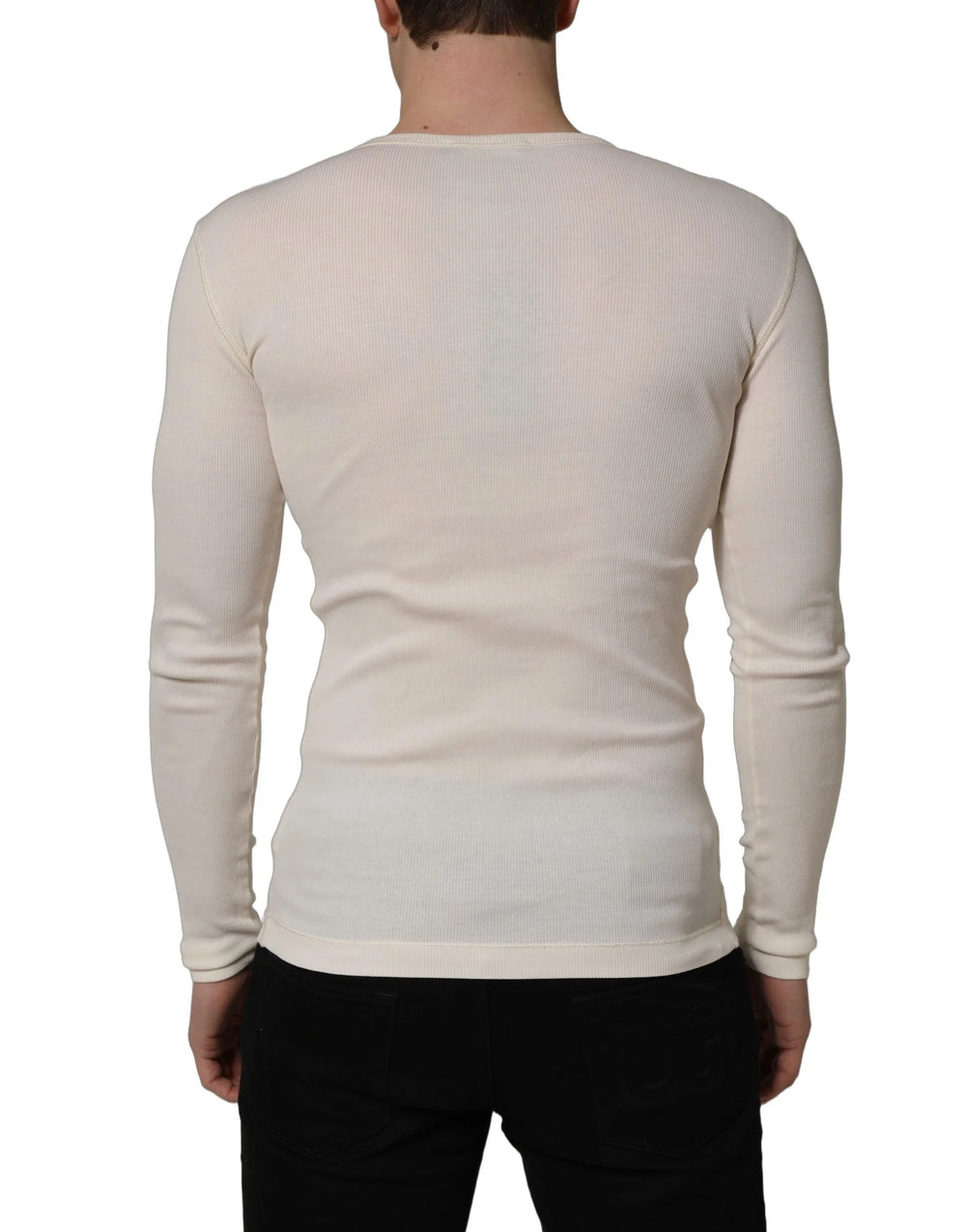 Dolce & Gabbana White Long Sleeves Henley Pullover Sweater - IT46 | S