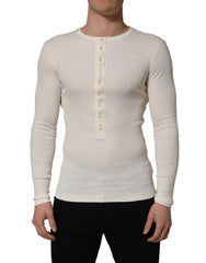Dolce & Gabbana White Long Sleeves Henley Pullover Sweater - IT46 | S