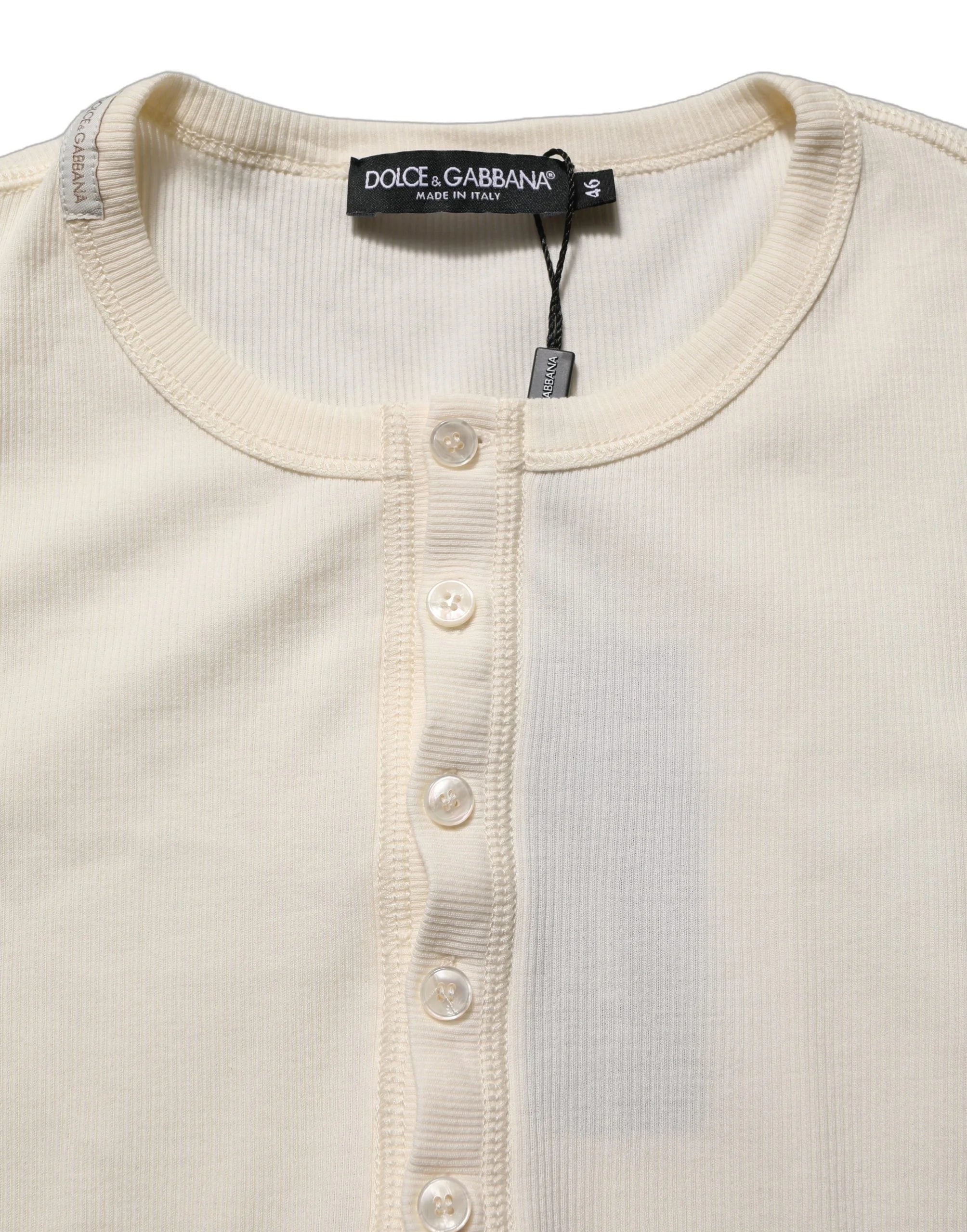 Dolce & Gabbana White Long Sleeves Henley Pullover Sweater - IT46 | S