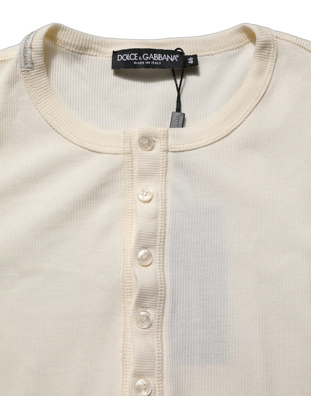 Dolce & Gabbana White Long Sleeves Henley Pullover Sweater - IT46 | S