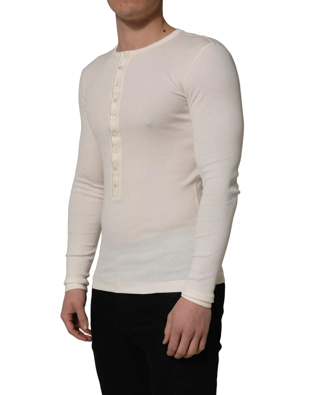 Dolce & Gabbana White Long Sleeves Henley Pullover Sweater - IT46 | S