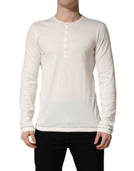 Dolce & Gabbana White Long Sleeves Henley Pullover Sweater - IT52 | XL